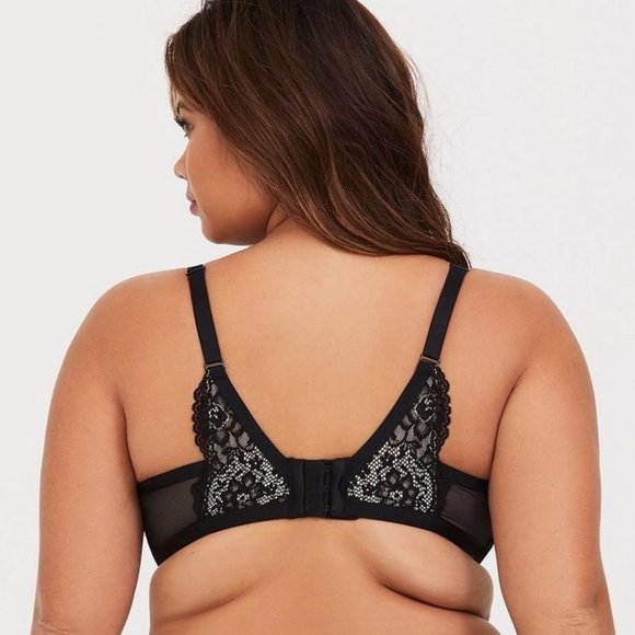 Torrid Plunge Push-Up Scallop Lace Straight Back Bra Black & Nude 46D - Picture 3 of 7